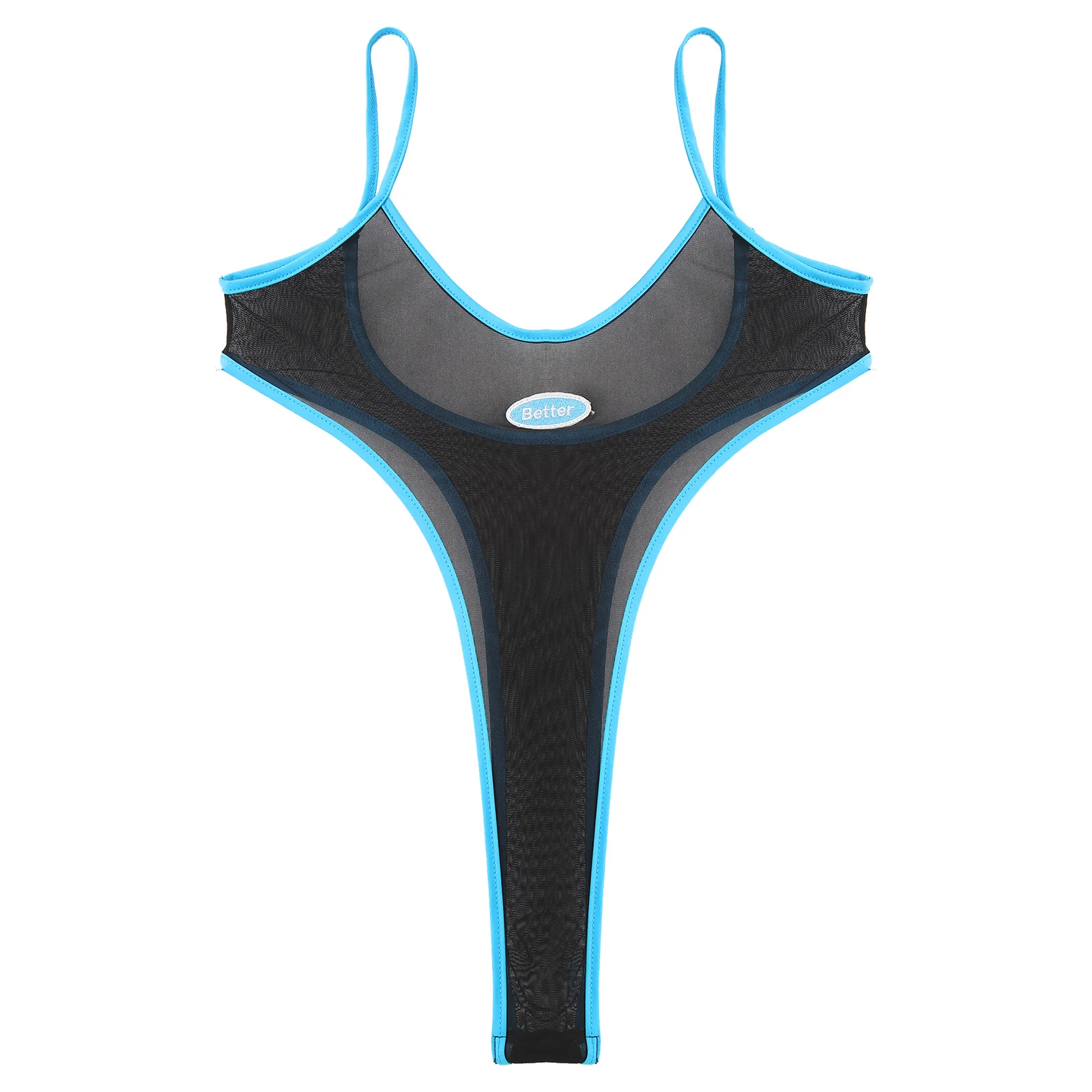 Womens See-Through Mesh Bodysuit One-Piece Swimsuit Swimwear Pool Party Bathing Suit Beachwear Spaghetti Strap High Cut Leotard