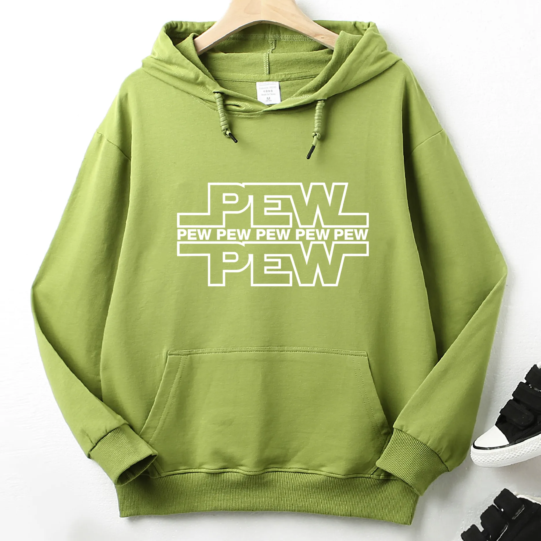 

PEW PEW Hot Sale White Logo Custom Unique Print Pullover Popular High Quality Pocket Hoodie Sweatshirt Unisex Top Asian Size