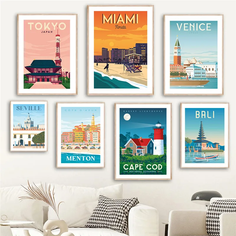 

Venice London France Tokyo Bali Travel Poster Tourist City Canvas Painting Beach Wall Art Living Room Decoration Home Decor
