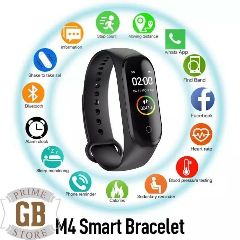

M4 Smart Watch Blood Pressure Sport Wristband Band Fitness Tracker Heart 2 color