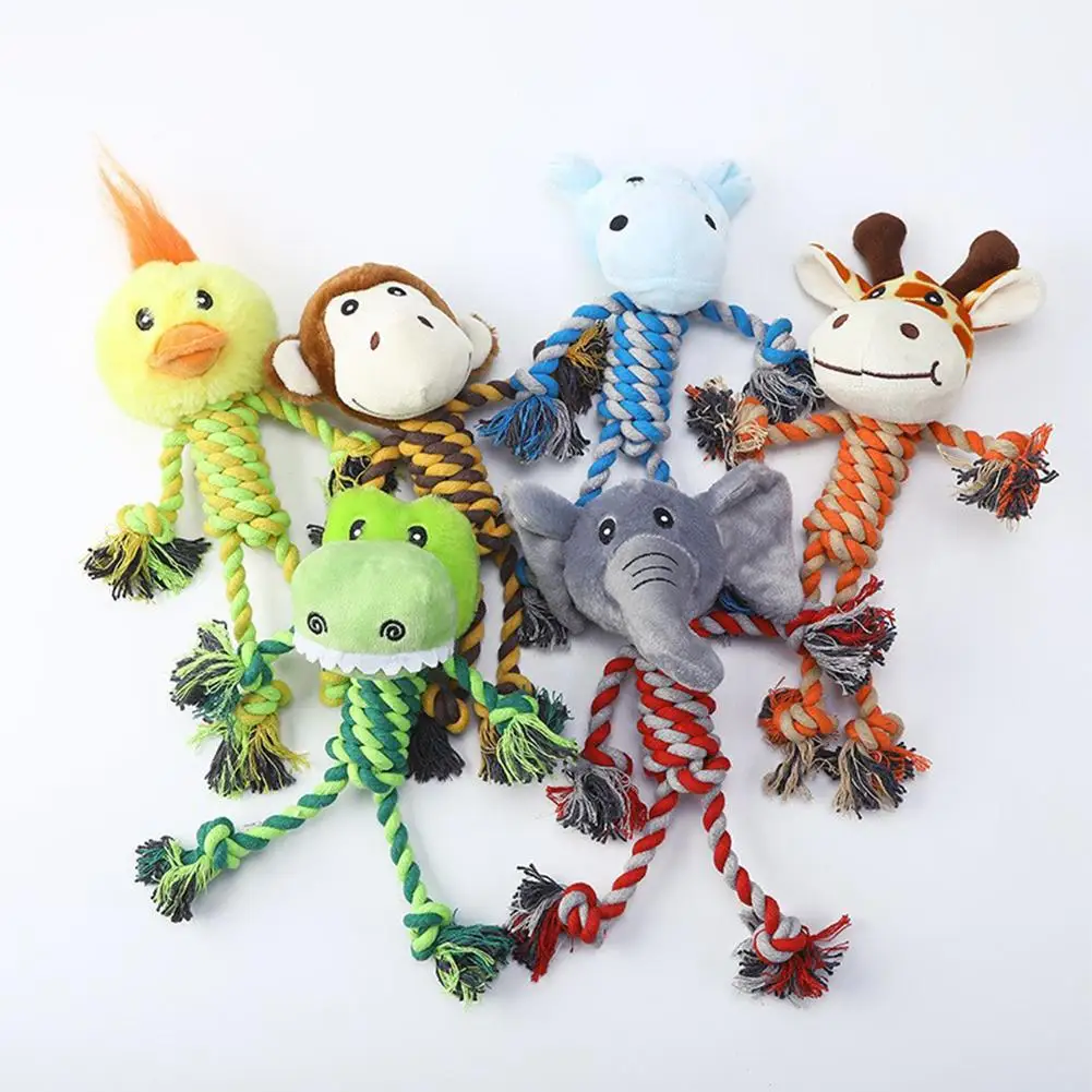

Pet Dog Plush Toy Cute Animal Shape Bite-resistant Cotton Rope Chew Toys Pets Accessories For Teeth Cleaning