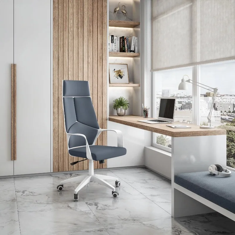 

Techni Mobili High-Back Studio Office Task Chair with Tilt and Swivel, Gray and White