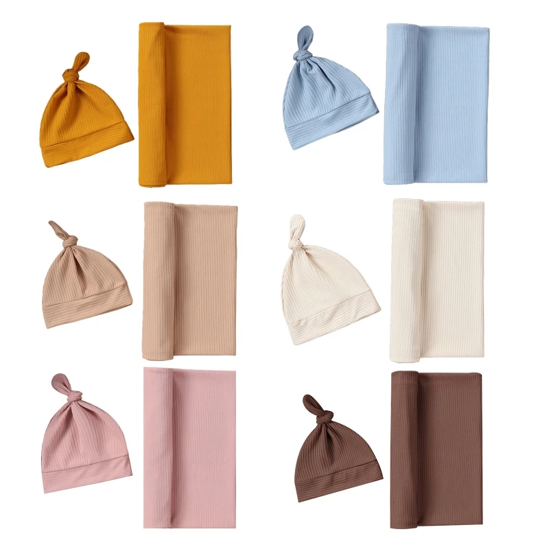 

Newborn Baby Cotton Swaddle Wrap Towel with Headband Hat 2pcs/set for Newborn Baby Girls Boys Photography Props Gift G2AE