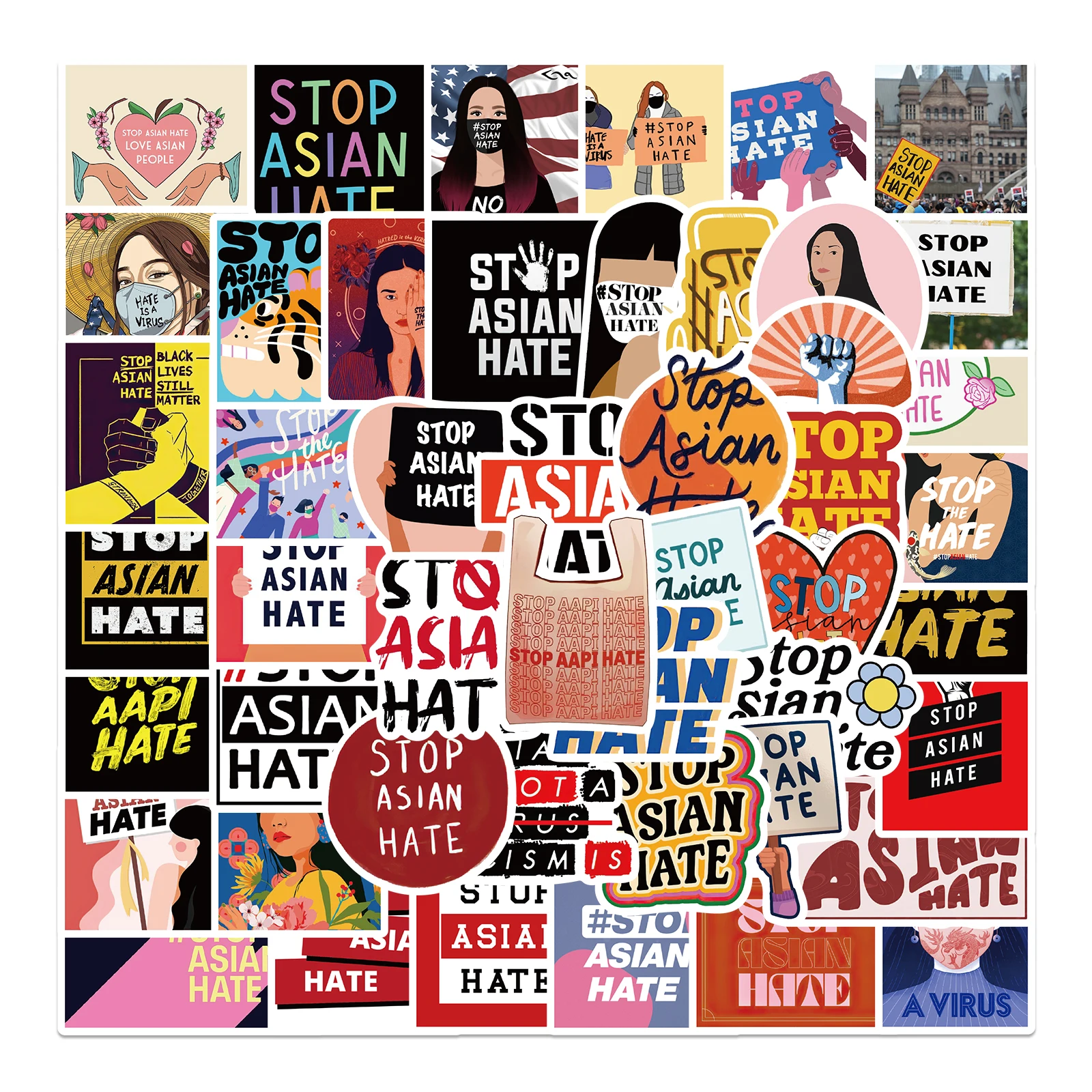 

10/25/50Pcs Cartoon Stop Asian Hate Stickers For Motorcycle Phone Skateboards Laptop Luggage Pegatinas Stickers