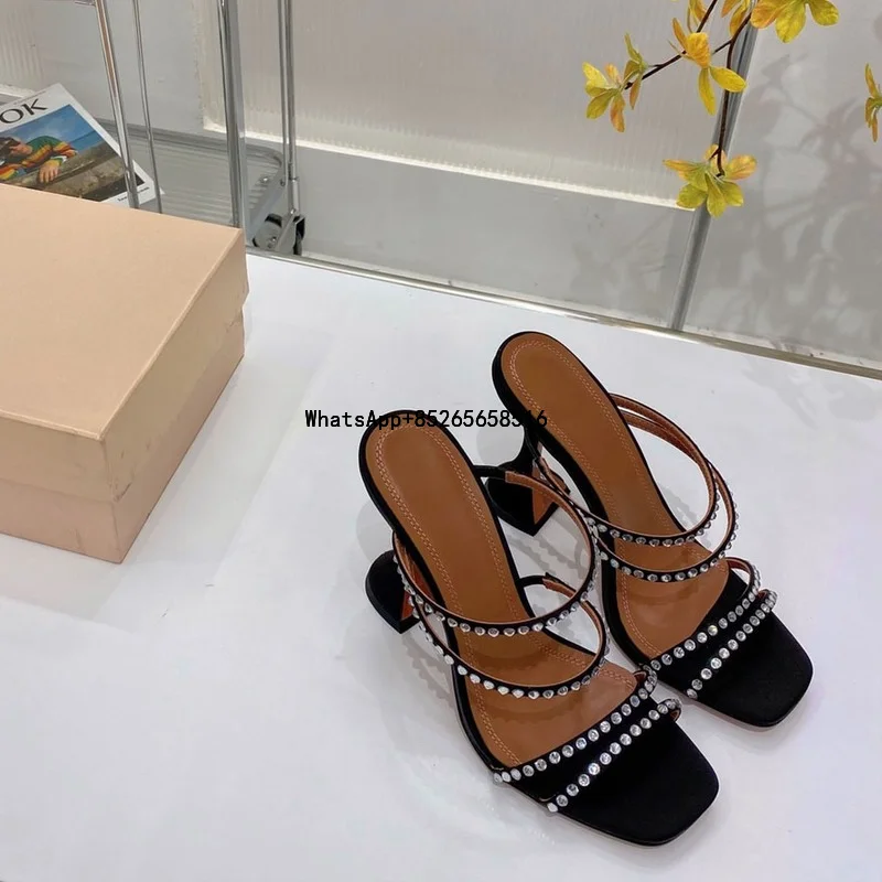 

Летние тапочки с квадратным носком, женские тапочки стразы, женская обувь, сексуальная модная лаконичная женская обувь из натуральной кожи ...
