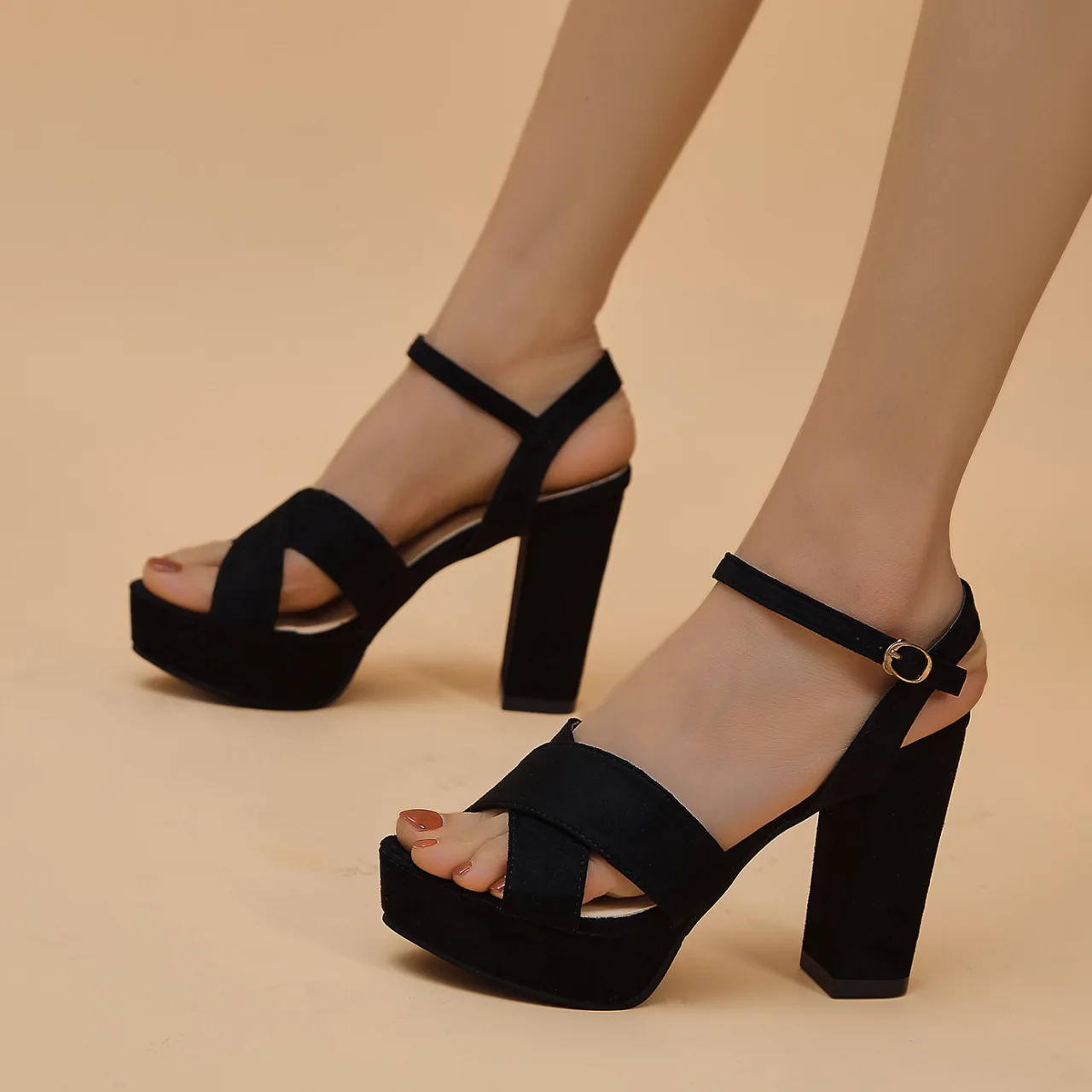 

Женские босоножки с открытым носком, бежевые удобные сандалии с открытым носком, на каблуке, новая модель 2023