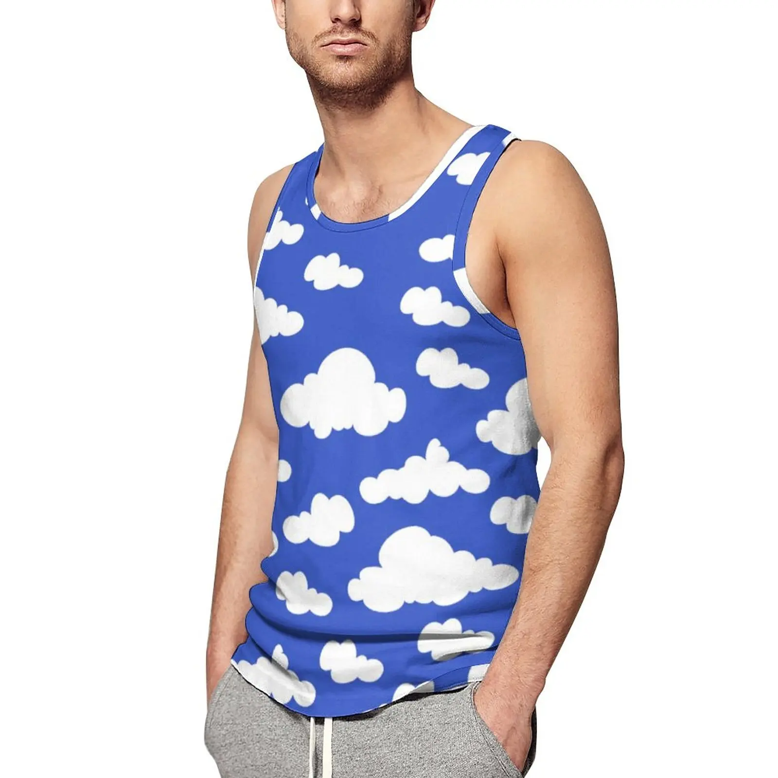 

Cartoon Cloud Tank Top Cloudy Blue Sky Fashion Tops Summer Gym Man Design Sleeveless Vests Large Size