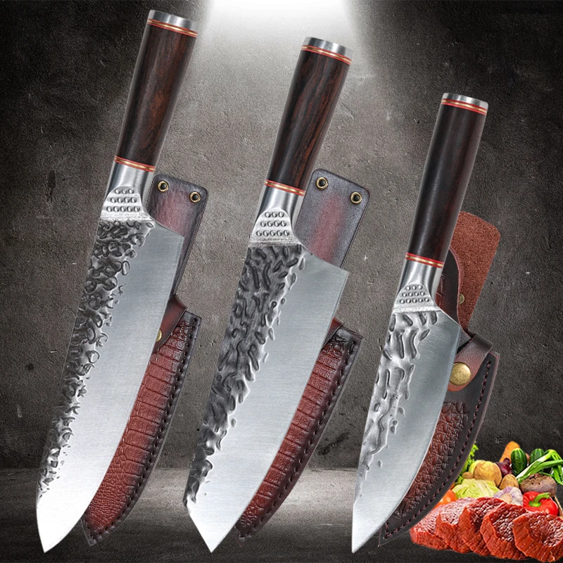 

Full Tang Forged Chef Knives Set Japanese Santoku Salmon Knife Kitchen Meat Fruit Cutting Cleaver Cooking Tools