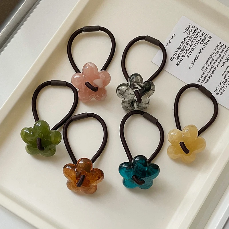 

Korean Acetate Flower Elastic Rubber band Hair Bands Women Girls Child Hair Ties Rings Rope for Hair Accessories Scrunchy