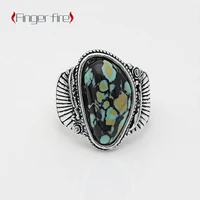 fashion vintage men and women jewelry festive banquet antique silver inlaid turquoise ring