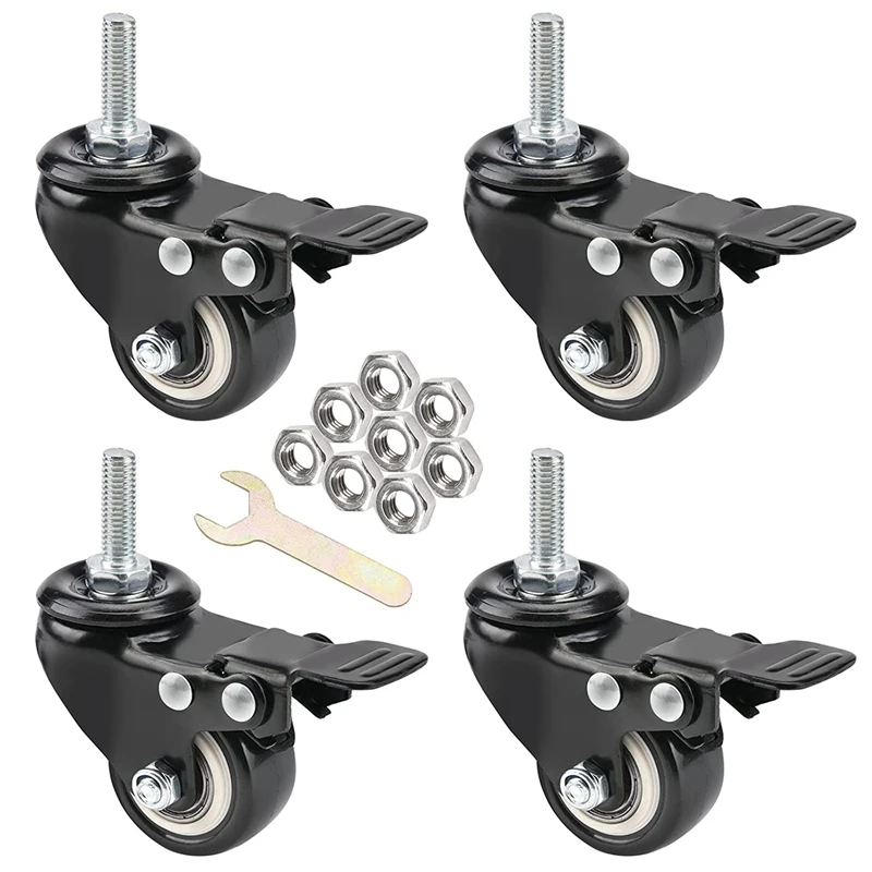 

JFBL Hot Stem Casters,1.5 Inch Casters Set Of 4 With Brake,Heavy Caster Wheels With Nuts, Non-Noise Castors For Carts,Workbench