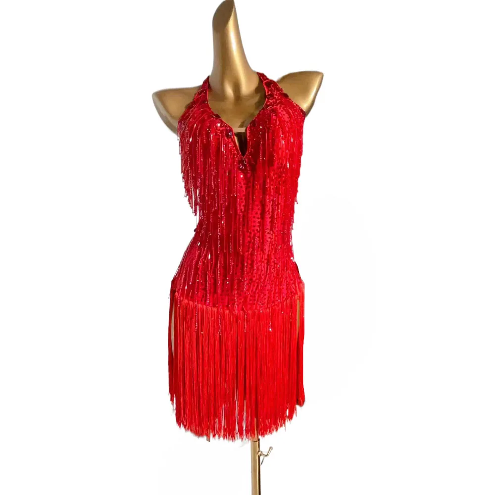 

Latin Dance Dress High-end Customized Neck Hanging Full Diamond Competition Dance Dress Chacha Tango Stage Professional Clothing