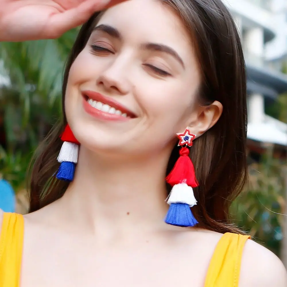 

National Style Earrings Pentagram Tassel Earrings Women Drop Earrings Long Tassel Earrings Ethnic Style Earrings Jewelry