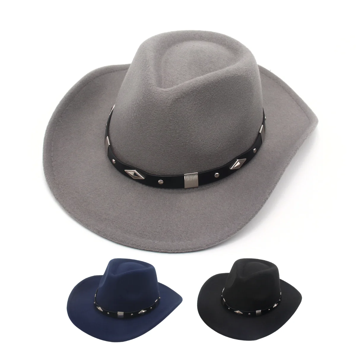 

Unisex Belt Western Cowboy Hat Water Drop Top Country Hat Classic Women Travel Cowgirl Jazz Hats Wool Knight Felt Hats For Men