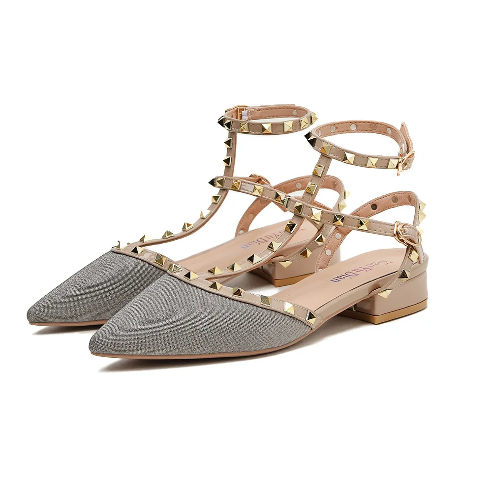 

Sandals Women's Thick Heels Pointed Toe 2022 New Summer Roman Rivets Liuding Medium-heeled High-heeled Shoes Women