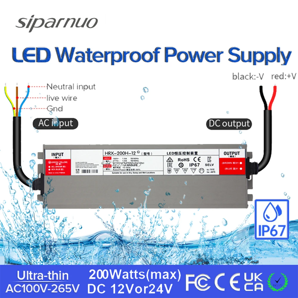 

LED Driver IP67 Waterproof Lighting Transformers for Outdoor LED Lights Transformer 220v To 12V Power Aadapter 200W Power Supply