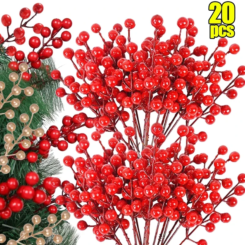 

Artificial Red Berries Stems Christmas Wreath Fake Holly Berry Branch with 12 Heads DIY Ornament Home Party Xmas Tree Decoration