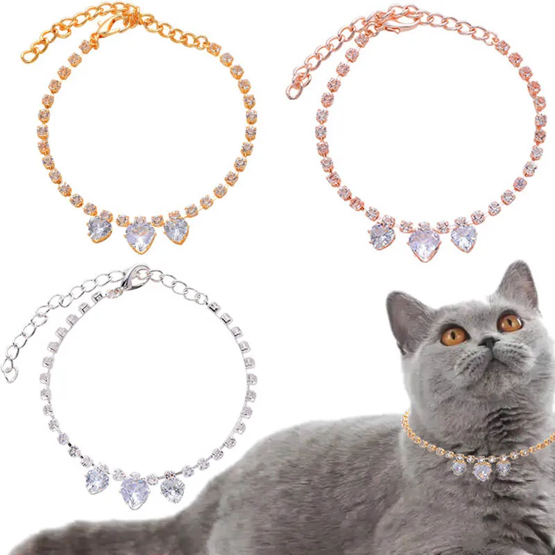 

Cute Luxury Pet Collar Cat Dog Collar Love Pendant Pet Supplies Love Crystal Diamond Kitten Puppy Collar Cat Necklace Adjustable