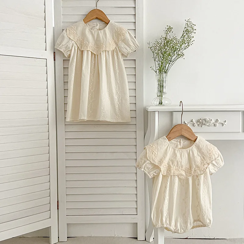 Детское летнее платье с цветочной вышивкой воротником в виде листьев лотоса