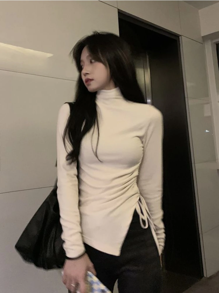 

Deeptown Korean Fashion Turtleneck T Shirts Women Elegant Slim Long Sleeve Tees Office Lady Casual Bottom Y2K Tops Autumn Winter