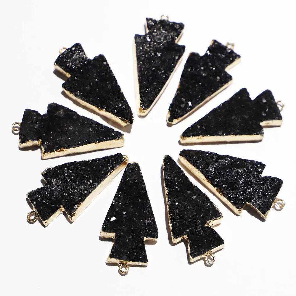New Natural Stone Teeth Cluster Arrow Necklace Black Crystal Pendant Fashion Reiki Charms DIY Jewelry Accessories Wholesale 5Pcs