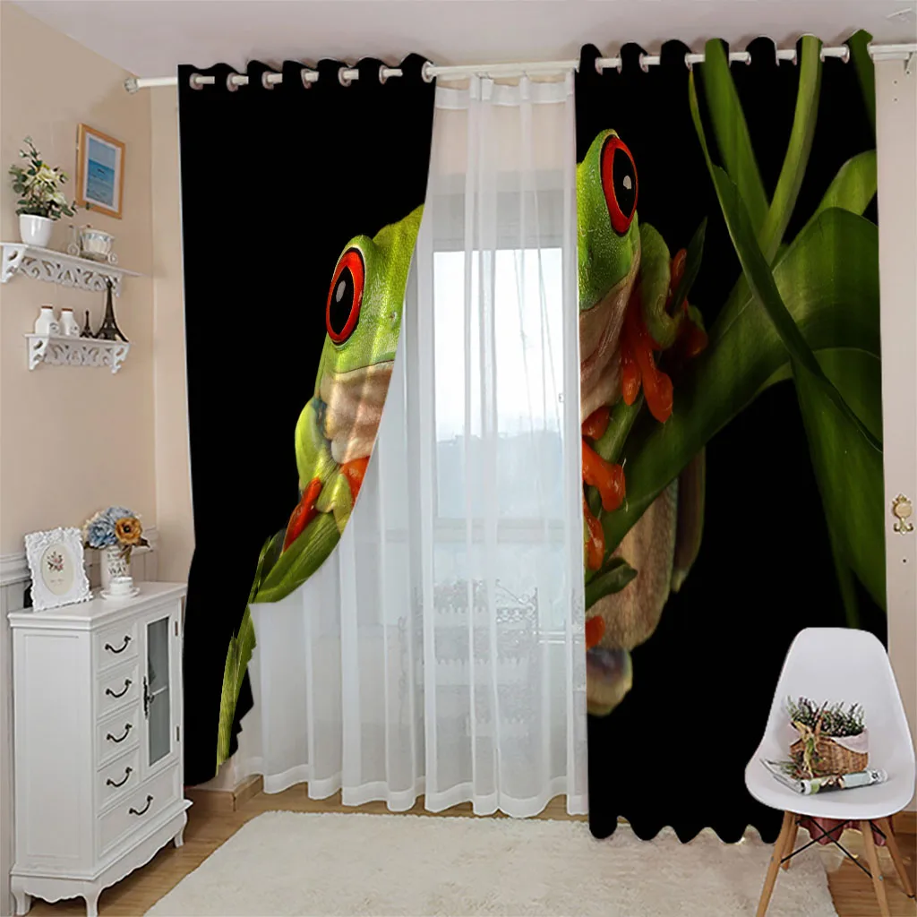 Customized Curtain Window Living Room Animal Frog Print Luxury Curtains In The Kids Bedroom Hall Treatments Kitchen Decoration