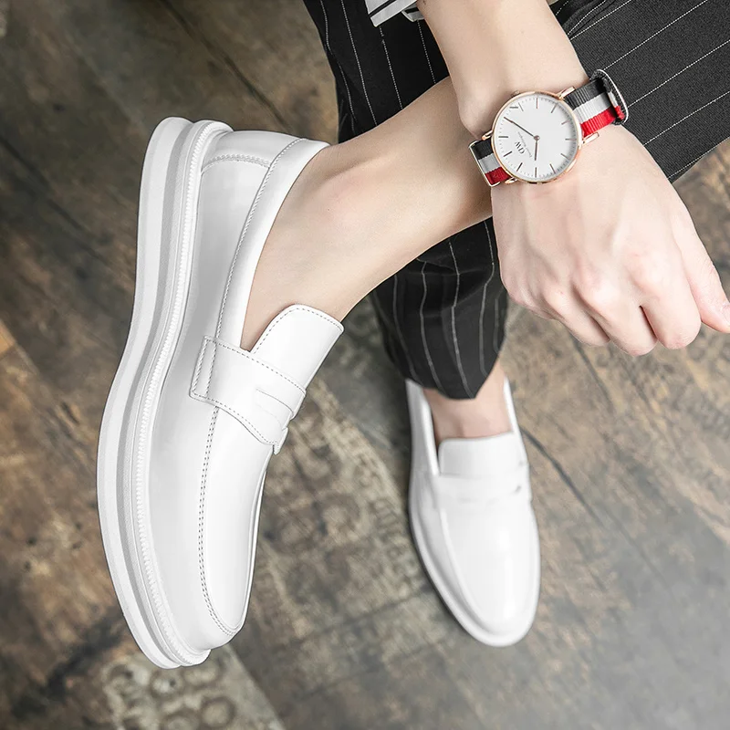 

Brand Men's Loafers White Men's Dress Office Wedding Dress Shoes Black American penny loafers Men's high quality Casual Shoes