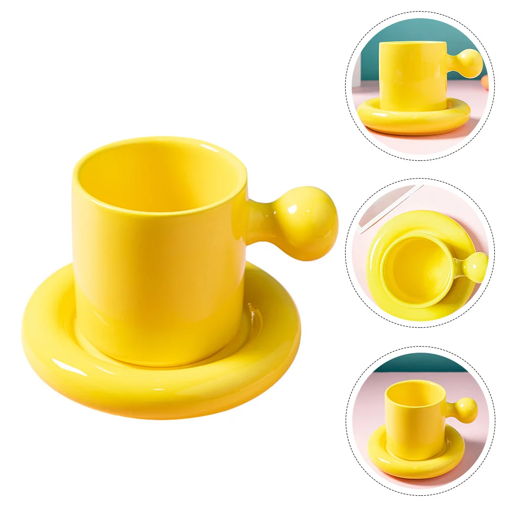 

1 Set Creative Exquisite Ceramic Drinking Cup everage Mug with Saucer (Yellow)