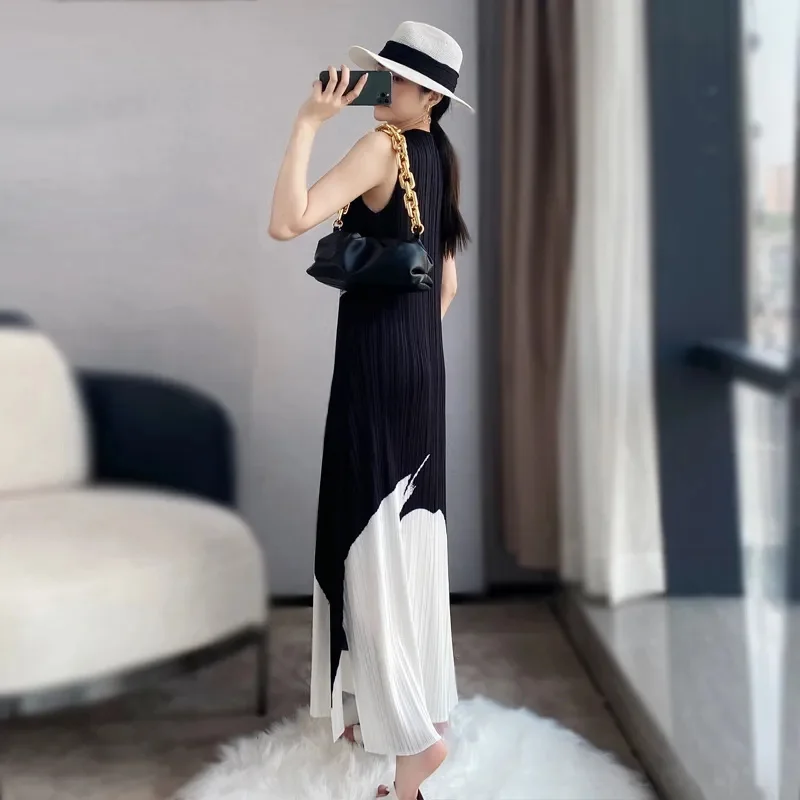 

Женское Плиссированное Платье-футляр Sanzhai, длинное модное и простое облегающее платье с чернильным принтом, элегантное стильное платье, Ag, 2023