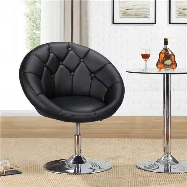 

Alden Design Modern Tufted Barrel Swivel Accent Chair, Black Faux Leather