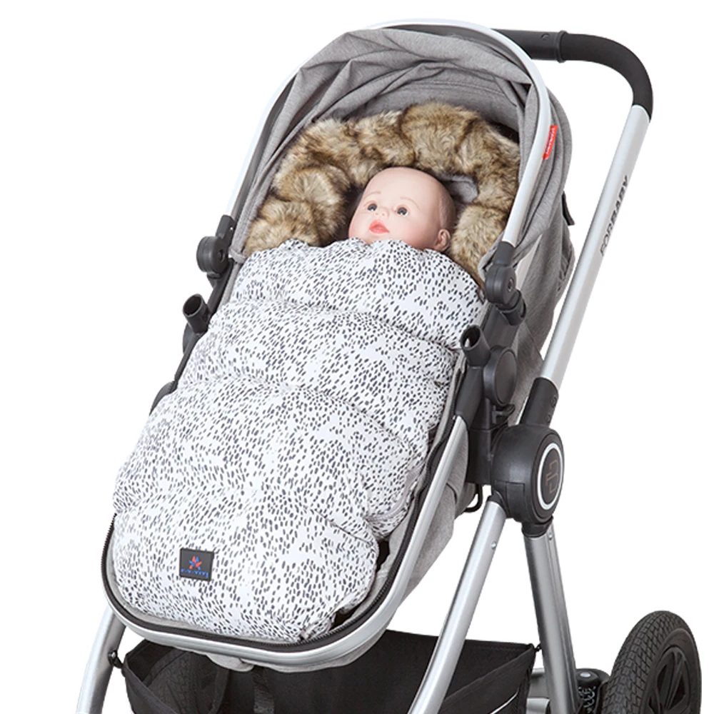 

Sleeping Bag Universal Winter Out Windproof Infant Stroller Envelopes Footmuff Leopard Detached Fur Thick Sleepsack For Baby