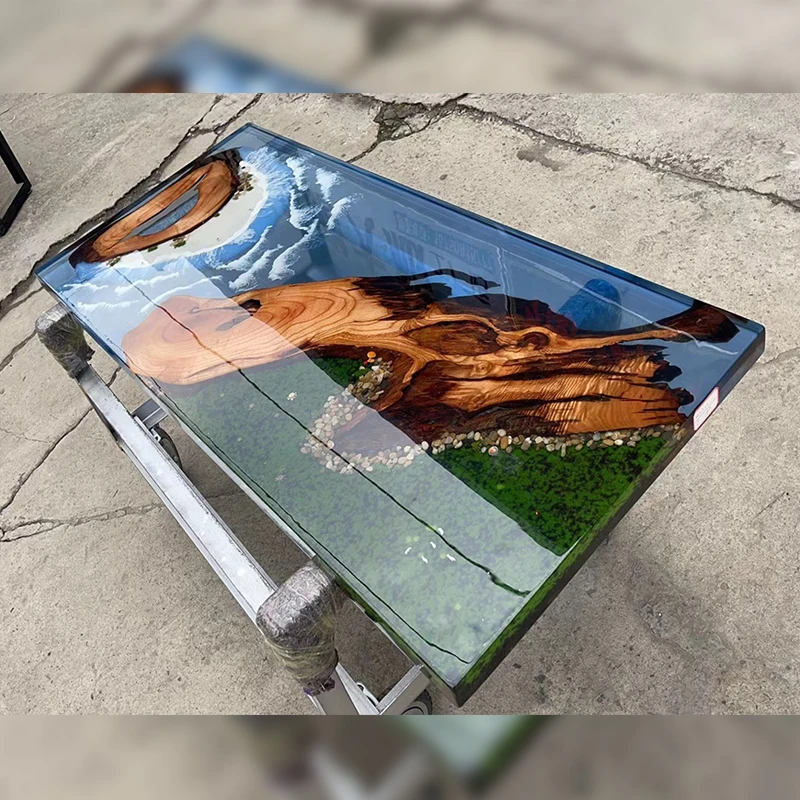 

Epoxy resin art river ocean table Walnut table Barflower solid wood large board tea table Log tea table can be customized