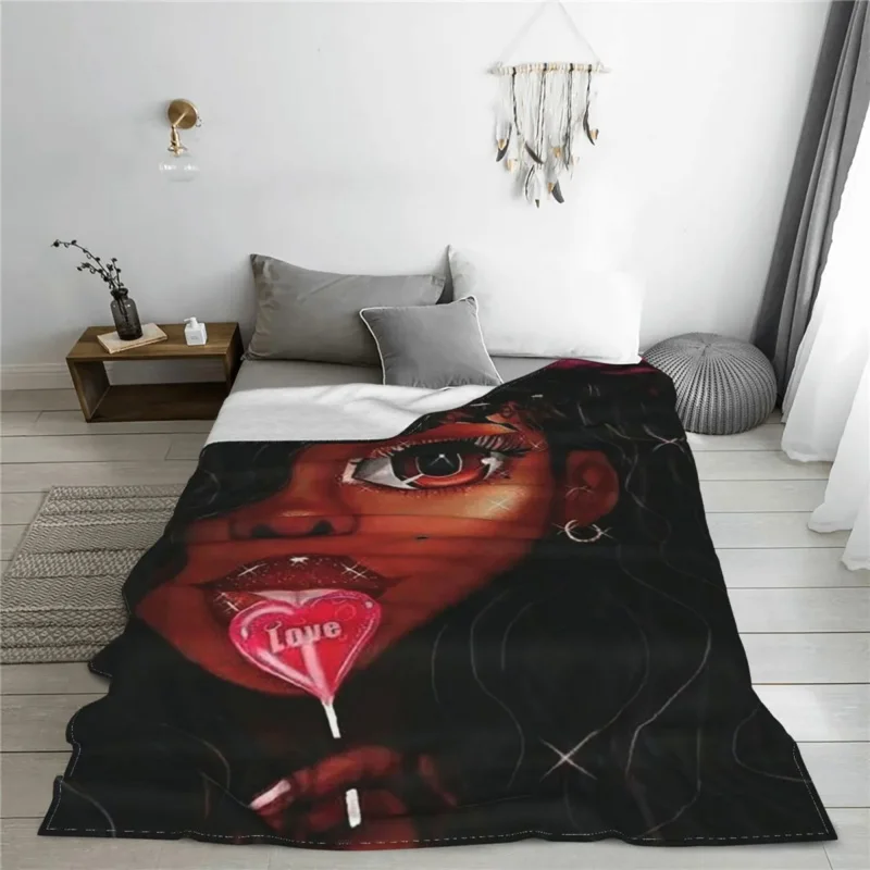 

Black African Girl Blanket Velvet Spring/Autumn Sexy Afro Girl Portable Lightweight Throw Blankets for Bedding Office Rug Piece