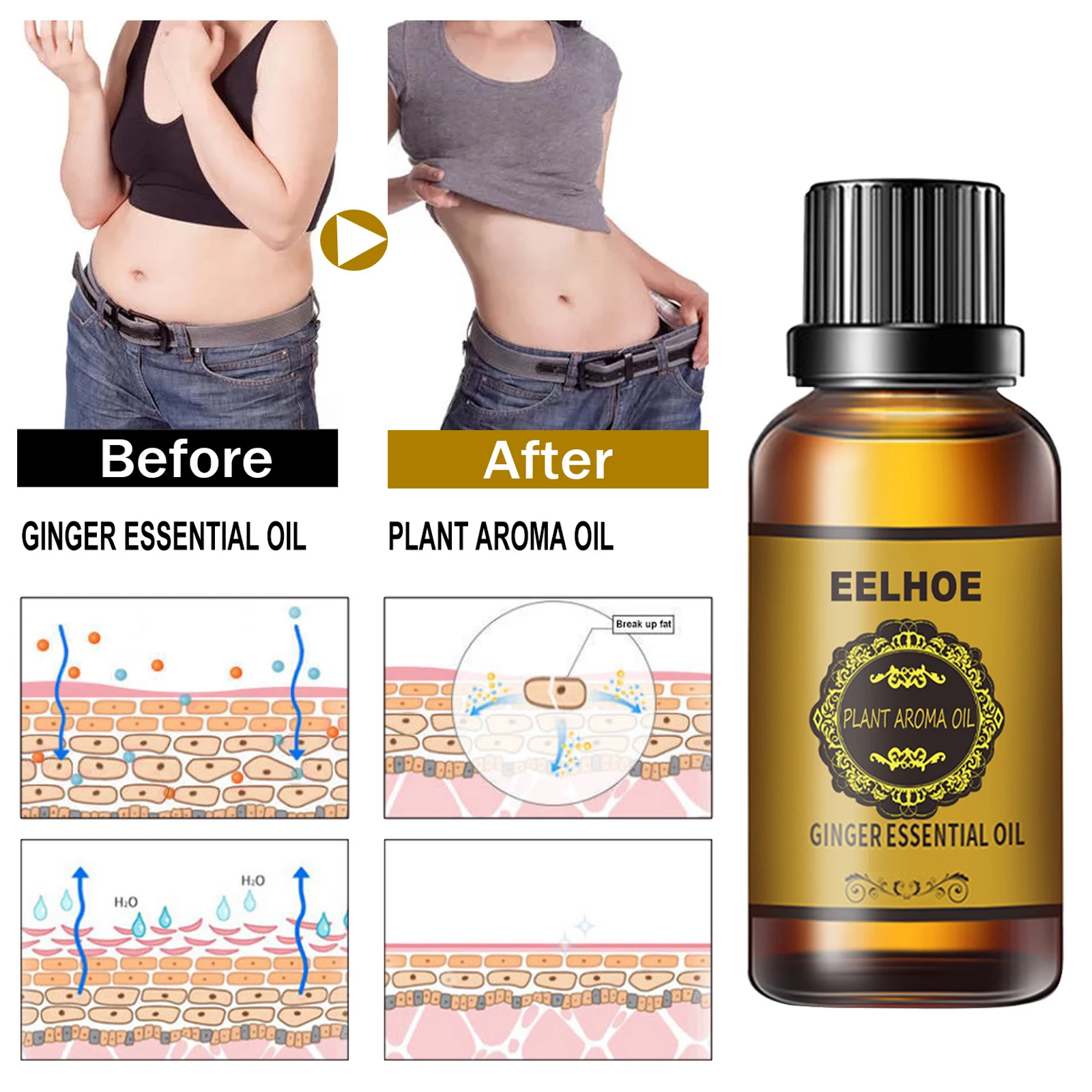 10ML Natural Ginger Oil Therapy Anti Aging Plant Essential Promote Metabolism Full Body Slim Massage Oils Shaping |