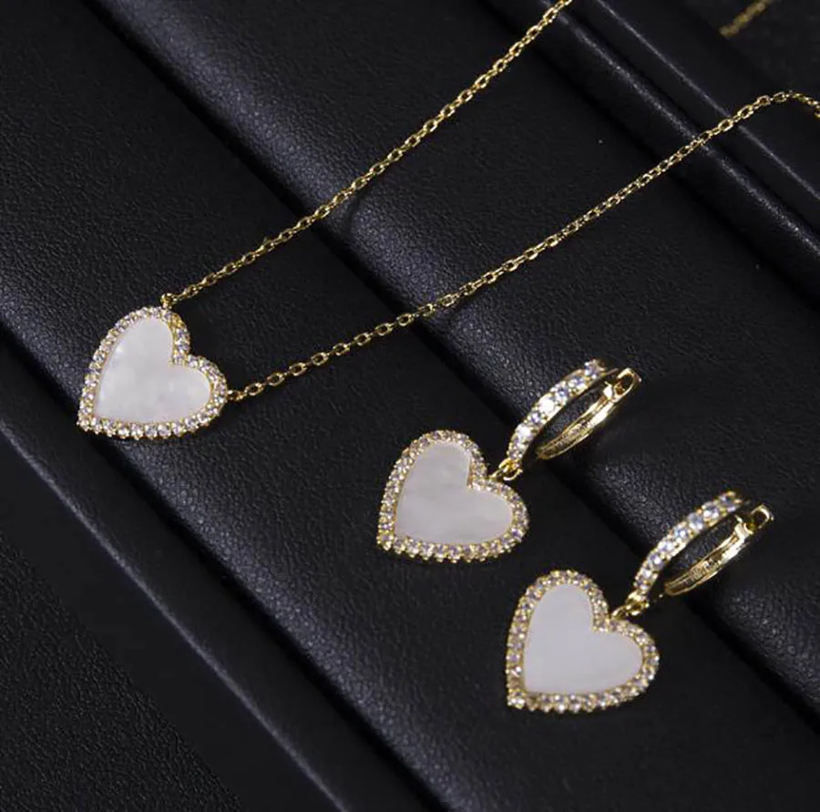 

Korean fashion simple mother-of-pearl heart-shaped zircon earrings gorgeous women classic love long ear buckles best gift