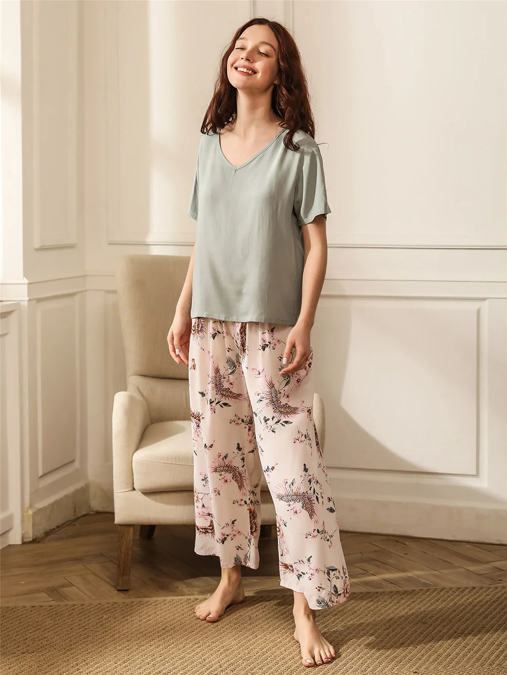 Loose Casual Pajama Set for Women Summer New Round Neck Viscose Girl Sleepwear Leisure Lady Loungewear Womens 2pcs Clothing