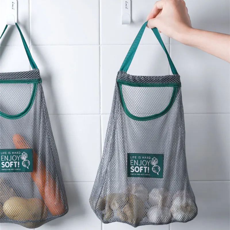 

1/3Pcs Reusable Rope Mesh Produce Bags Fruit Vegetable Hanging Mesh Food Storage Bag Kitchen Sundries Organizer Storage Bag