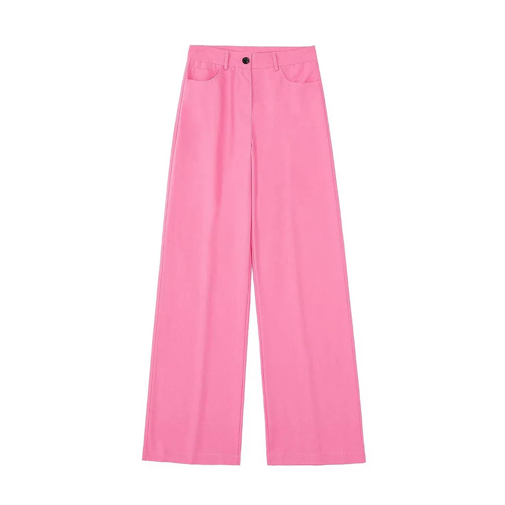 

New Fashion High Waisted Trousers Casual Zipper Access Control Vintage Side Pocket Wide-Leg Linen Pants For Women