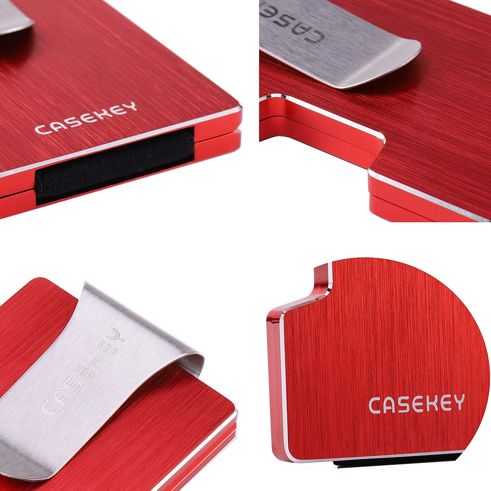 CASEKEY Rfid Anti Metal Card Holder Men Wallet Money Bag Red Slim Male Mini Smart Magic Minimalist Pocsafe Wallet Aluminum