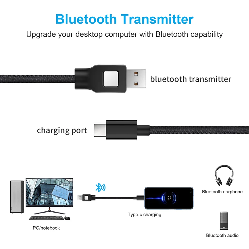 2 в 1 Bluetooth 5 0 кабель передатчика умный Usb-кабель для зарядки офиса дома Type C ТВ ПК