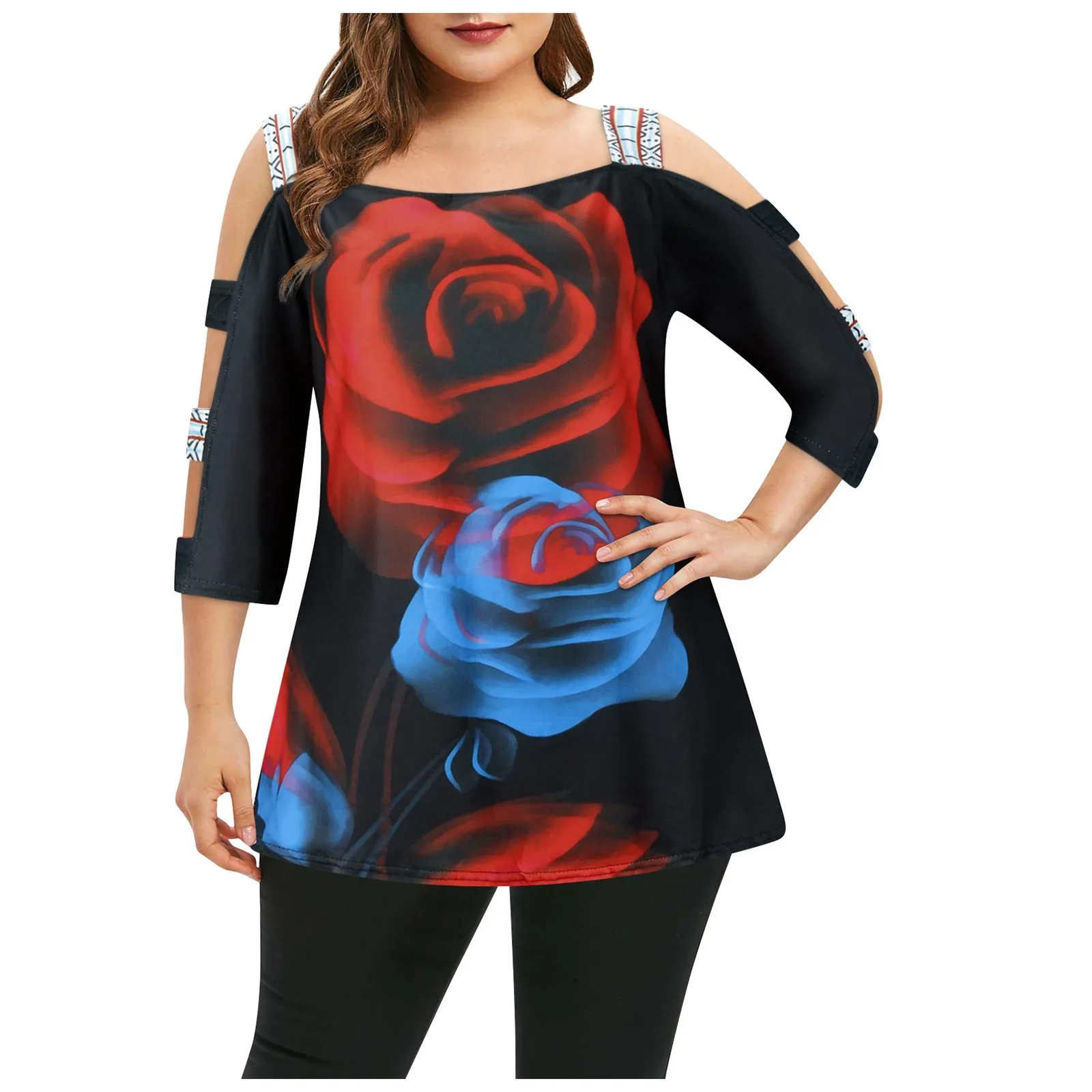 

Women'S Summer Plus Size Cold Shoulder Round Neck Shirt Print Top Women'S Cropped Y2k Tops Cute Tank Top Luxury Clothes Women