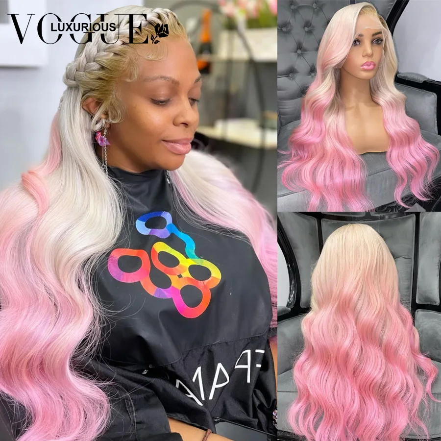 Парики розового цвета с эффектом омбре натуральные волосы прозрачные