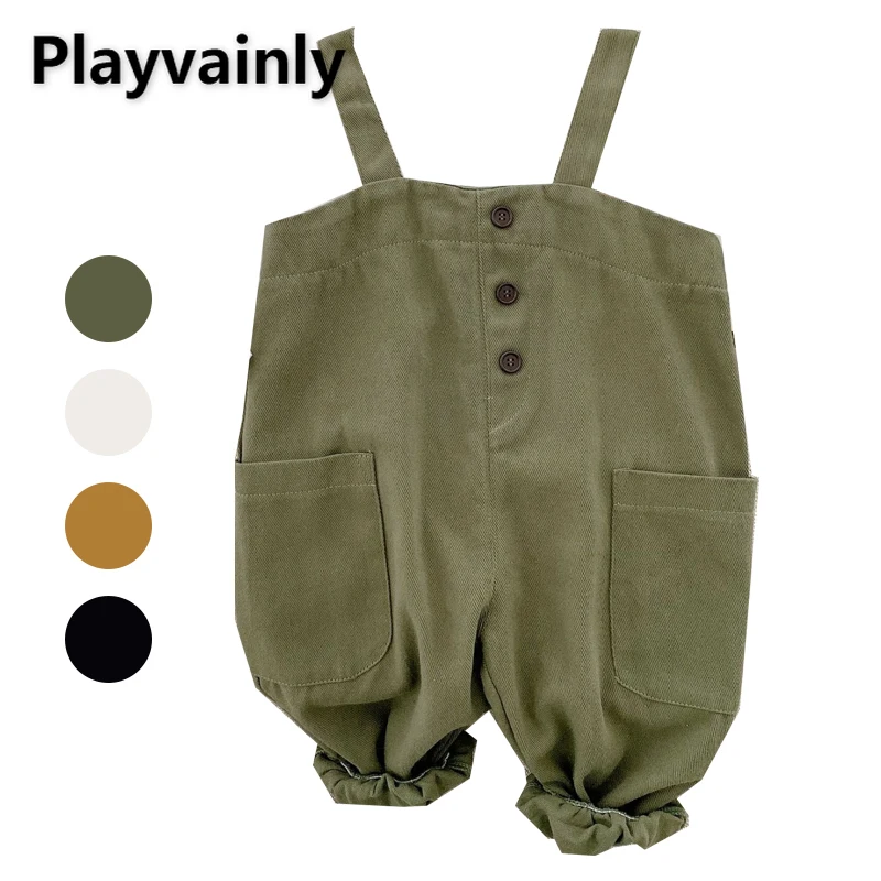 

2022 Korean Style Spring Kid Boy Overalls Green Black White Yellow Sling Solid Color Pants Loose Trousers Children Clothes E173