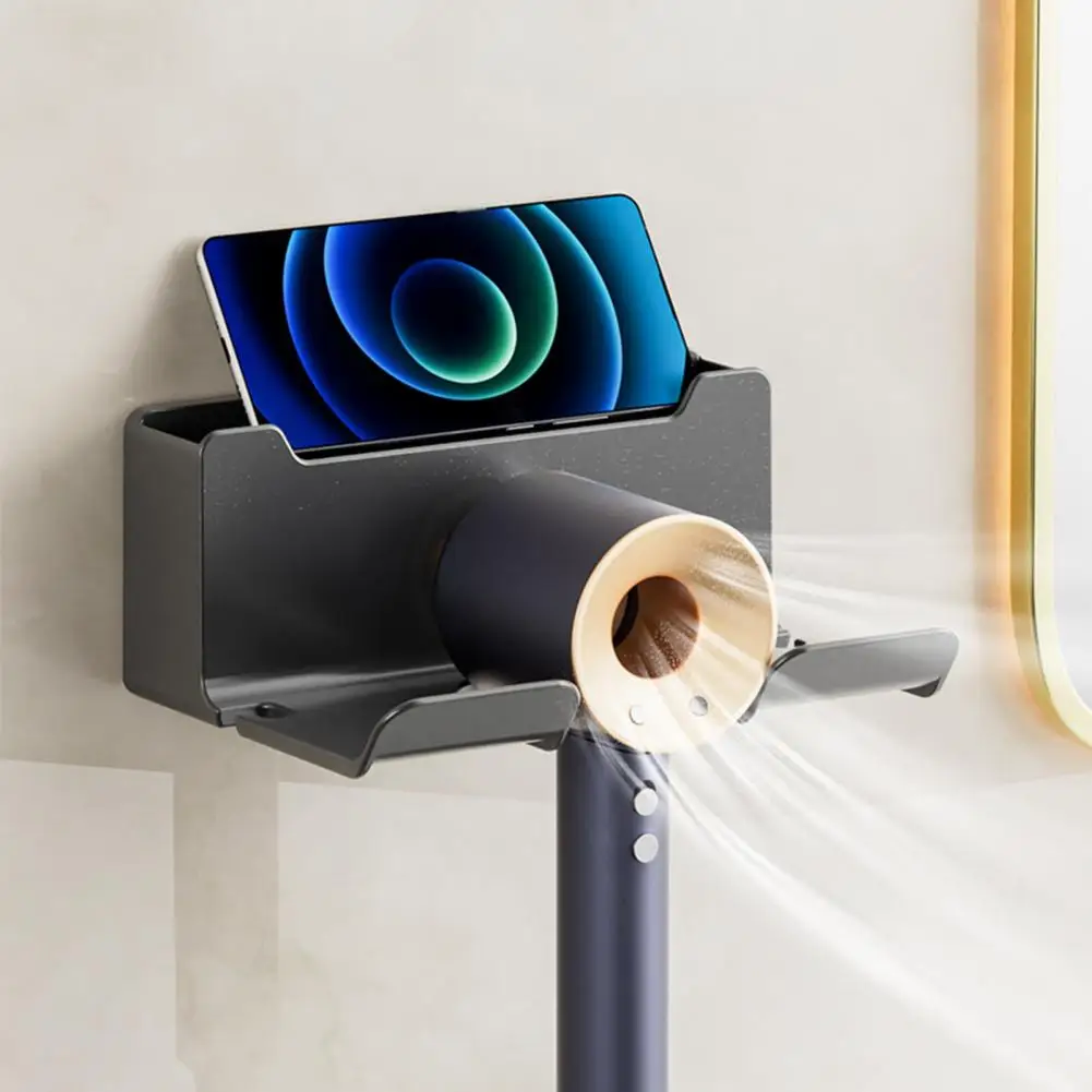 

Convenient Hair Dryer Shelf No Drilling Traceless Mounting Space-saving Hair Dryer Rack for Household