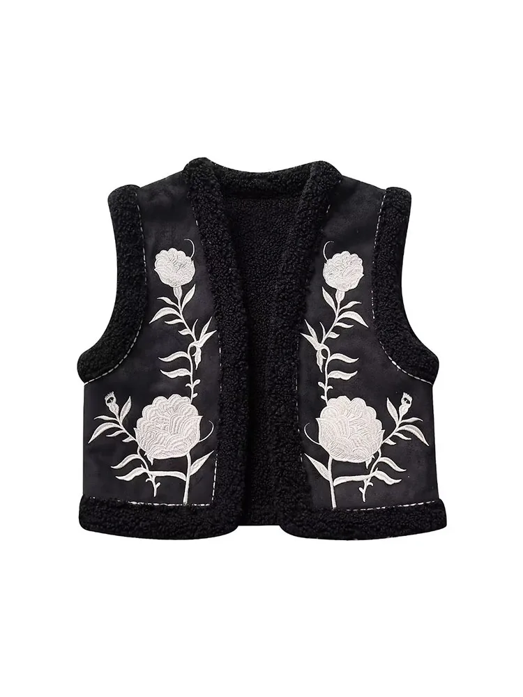 

Женский двусторонний жилет с вышивкой PB & ZA, винтажный кардиган без рукавов, утепленная повседневная женская верхняя одежда