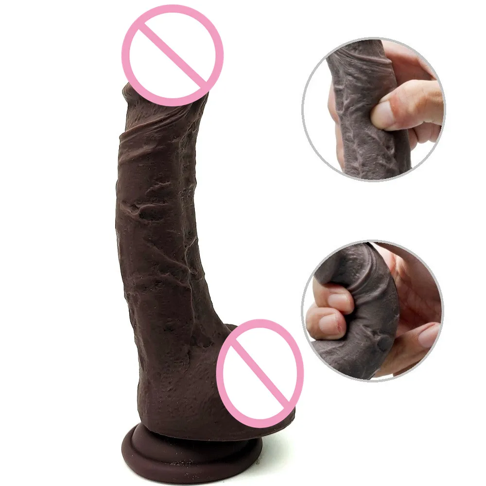 

NEW Brown Realistic Dildo with Suction Cup Soft Silicone Penis For Vaginal G-spot Anal Play Adult Sex Toy For Women 19cm