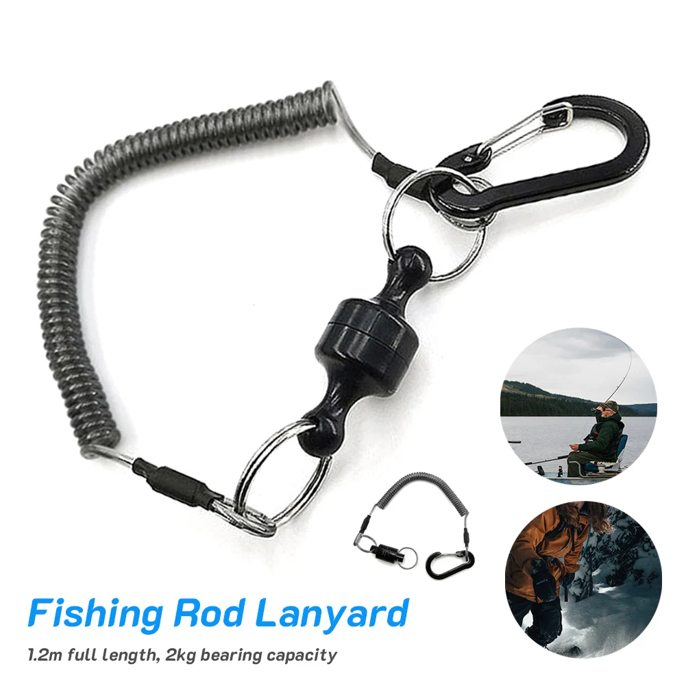 

1.2m Elastic Fishing Rod Leash Max. Length Safety Rope Kayak Paddle Leash with Quick Release Magnetic Hook Coiled Tie Lanyard