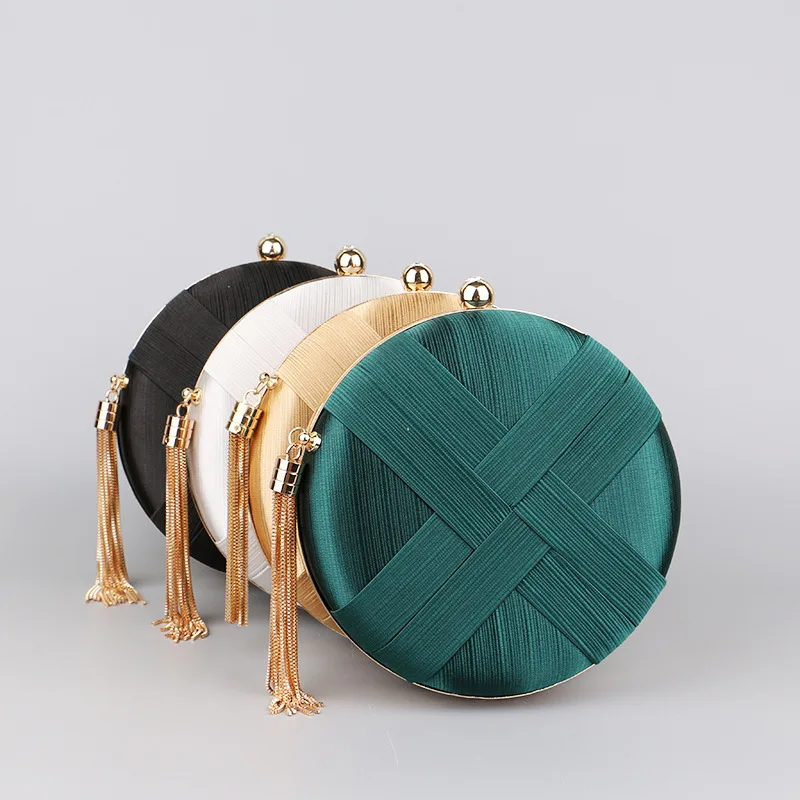 

Party Gold/Green/Silver/Black Tassel Bag For Women's Wedding Clutches Purse Circular Evening Dress Bag Lady Cheongsam Clutch Bag