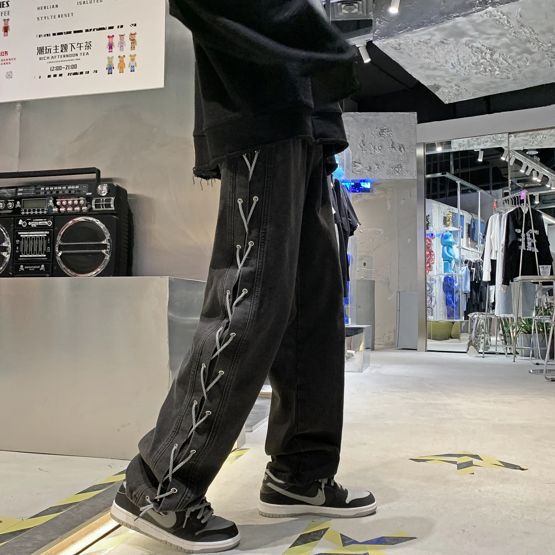 Neutral Simple Solid Long Jeans Men Korean Style Fashion High Street Black Loose Casual Pants Male Daliy All-match Trousers