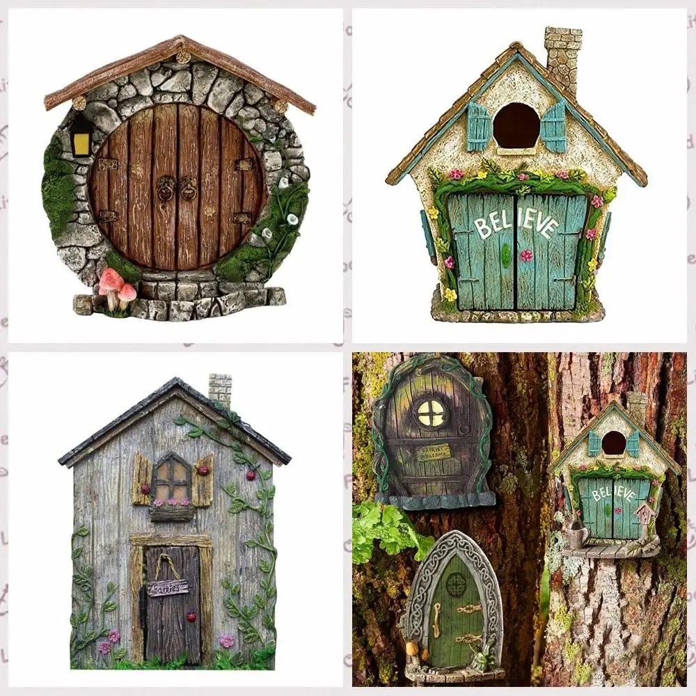 

Garden Miniatures Pastoral Fairy Wooden Dwarf Tree Door Window Statue Fairytales Decoration Cute Gnomes House Doors Ornaments